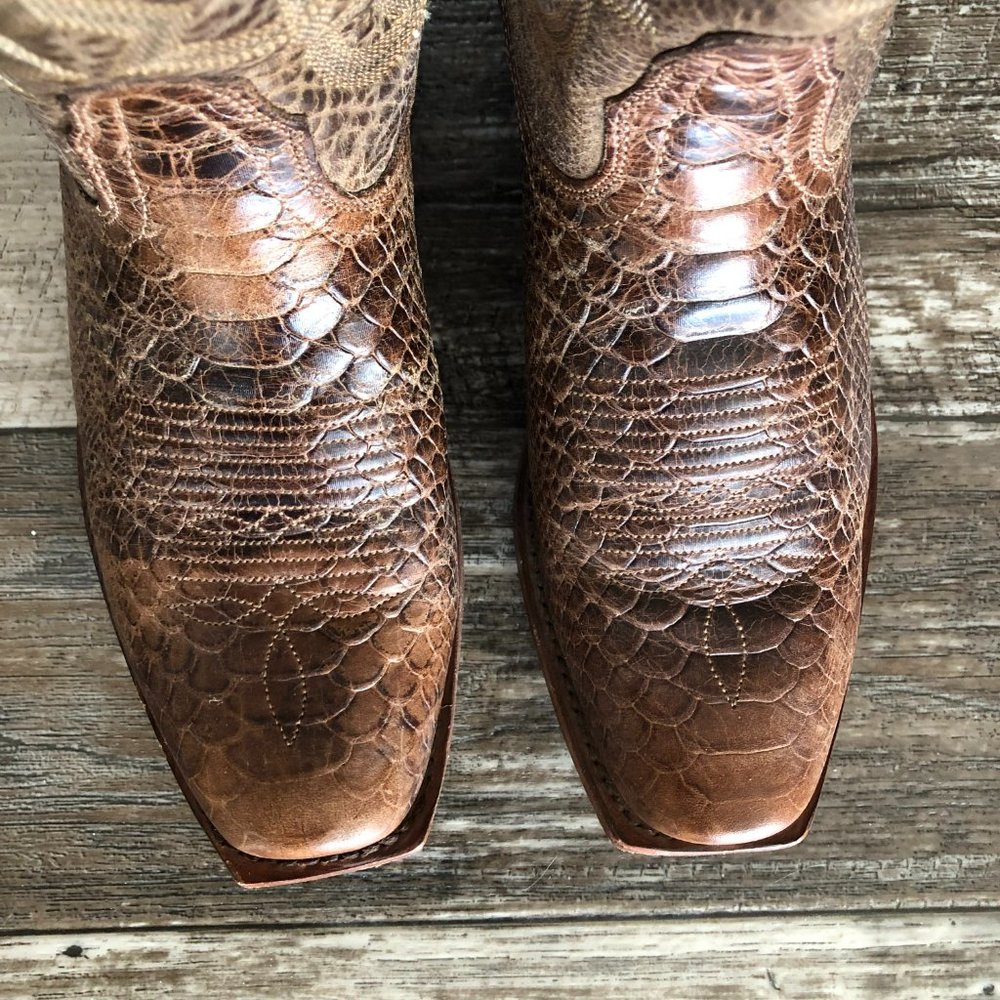 SOLD ❌Nocona Square Toe Cowgirl Boots Rattlesnake Embossed Tan Leather Size 7.5B - Picture 10 of 12